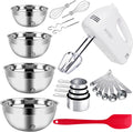 5-Speed Electric Hand Mixer Set with 4 Stainless Steel Mixing Bowls & Measuring Tools