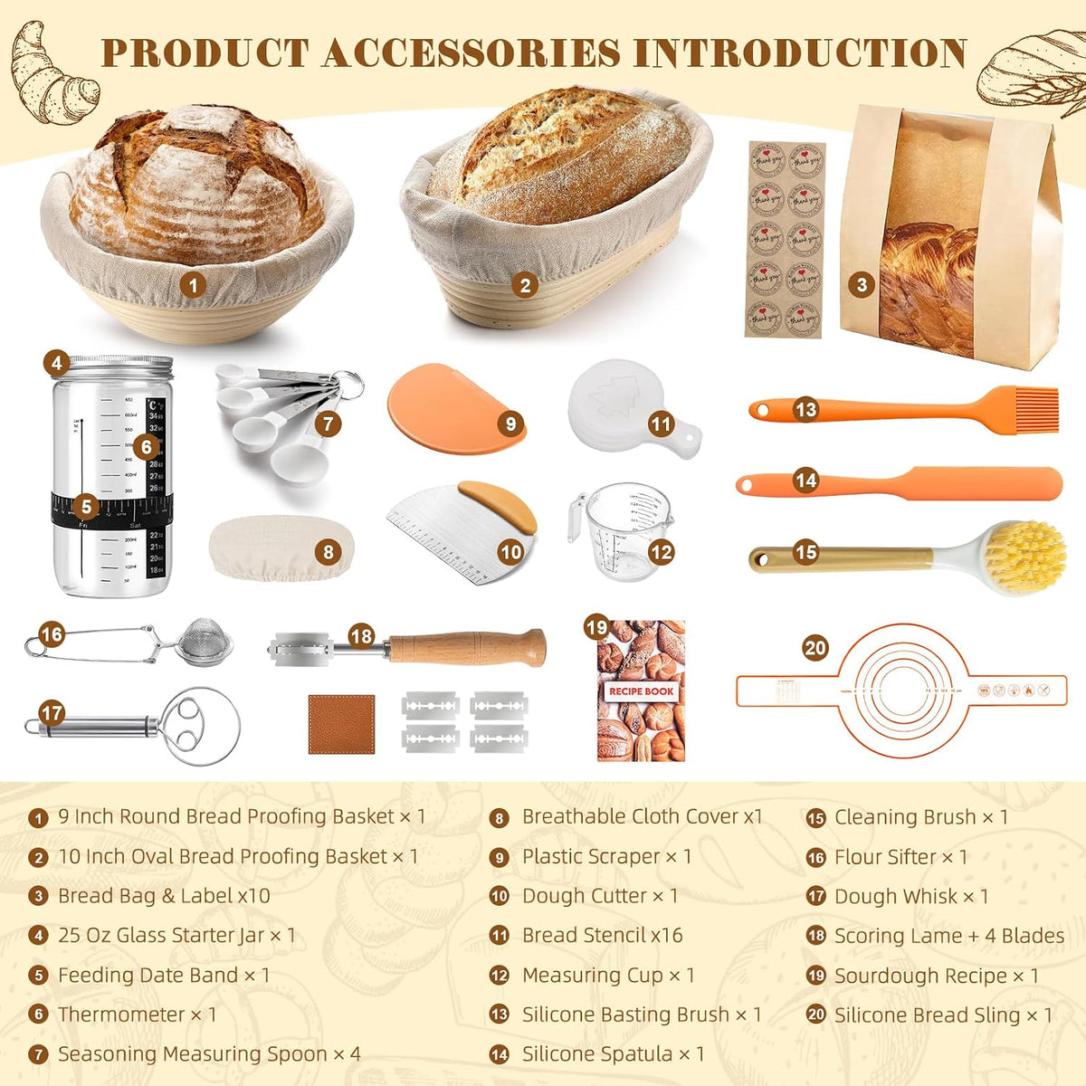 Sourdough Starter Kit – Bread Baking Kit with Starter Jar & Proofing Basket