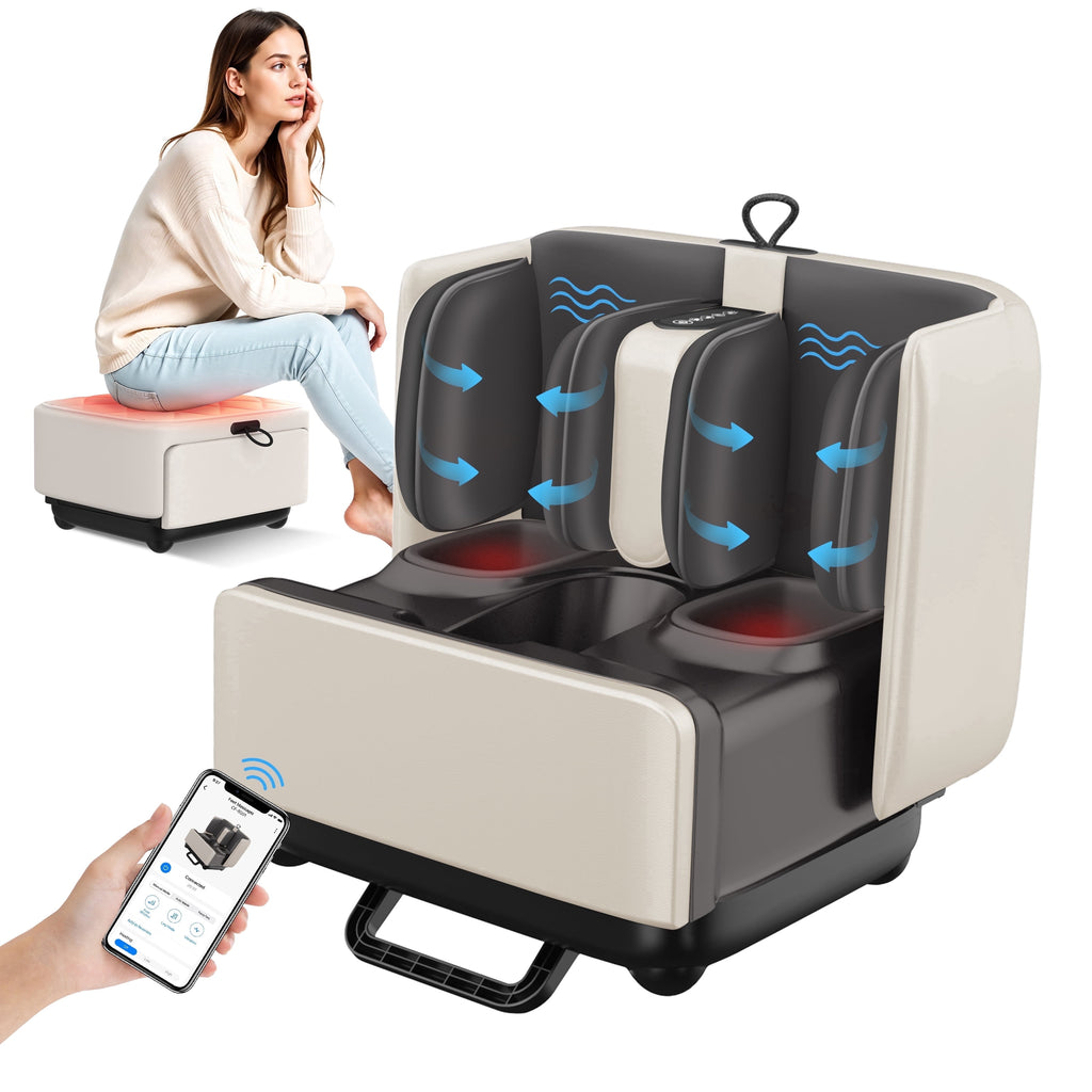 2-in-1 Shiatsu Foot & Calf Massager with Heat – Ottoman Rest & App Control