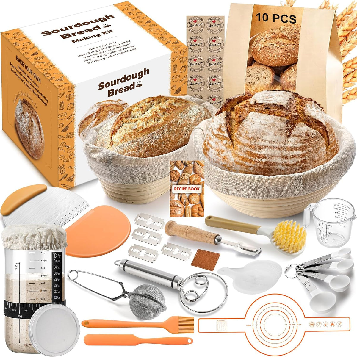 Sourdough Starter Kit – Bread Baking Kit with Starter Jar & Proofing Basket
