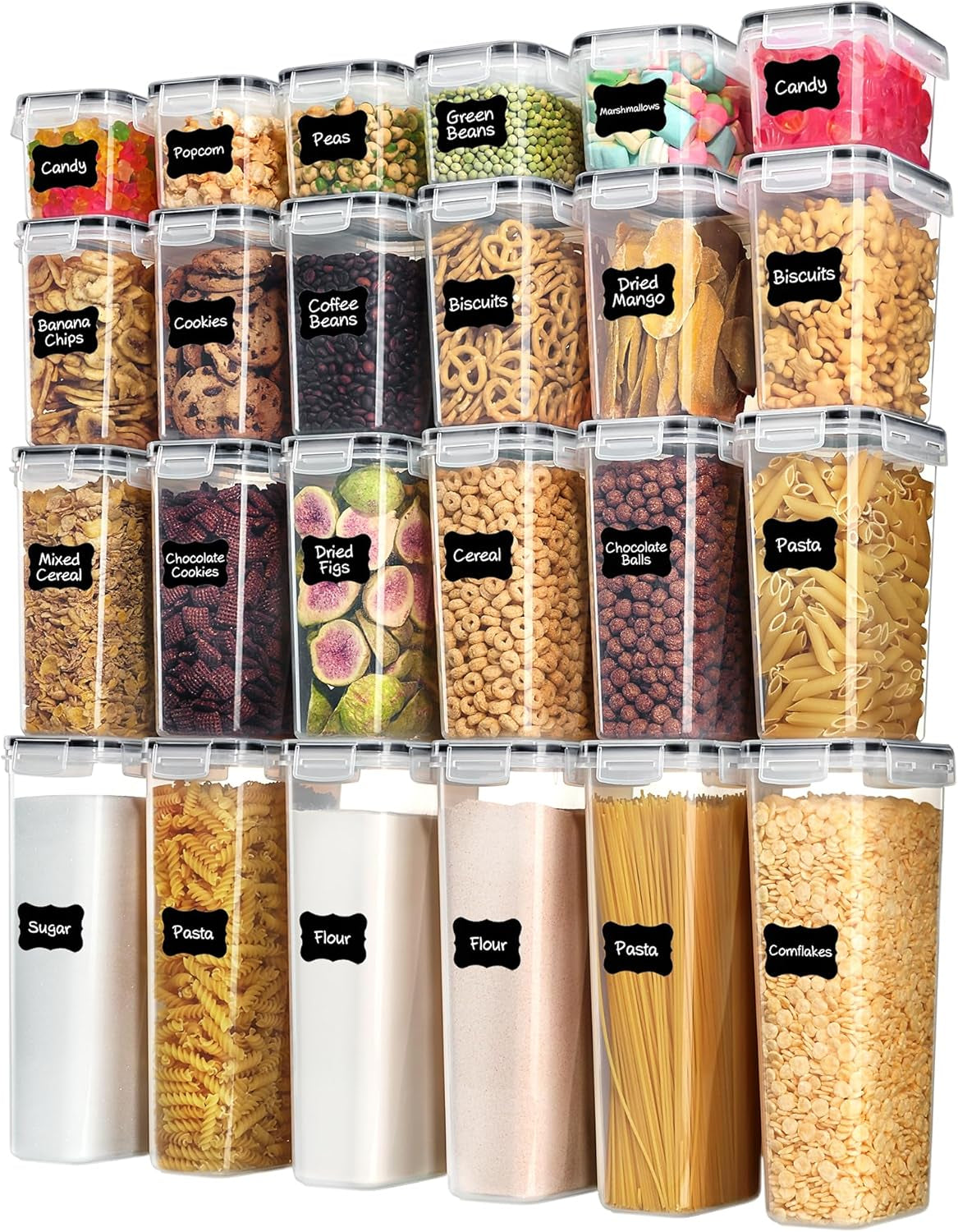 Airtight Food Storage Containers with Lids, 24 Pcs, Black