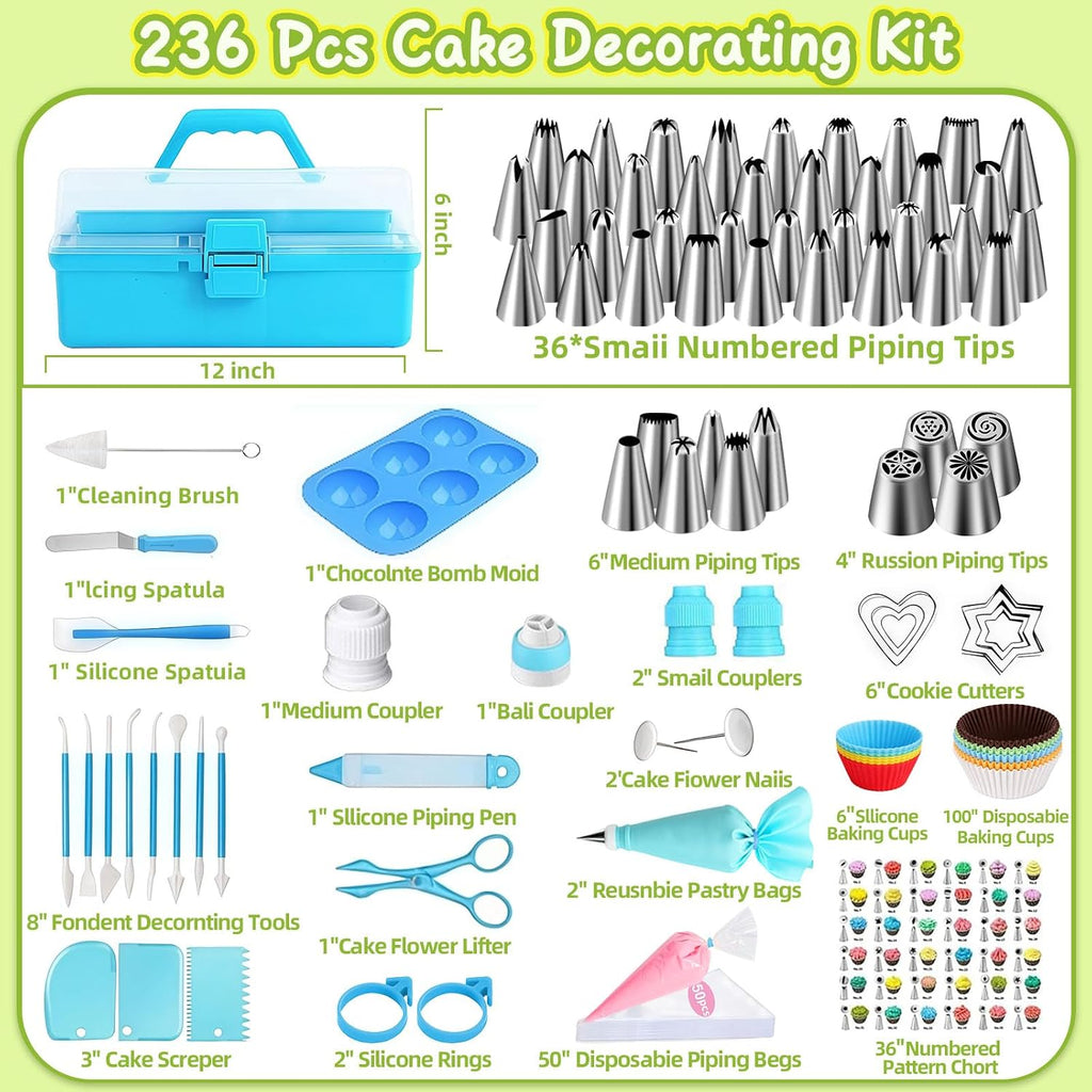 236-Piece Cake Decorating Kit | Piping Bags & Icing Tips