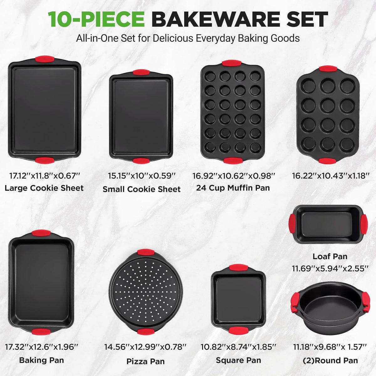 10-Piece Nonstick Carbon Steel Bakeware Set with Silicone Handles