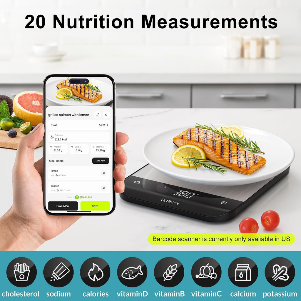 Smart Digital Kitchen Scale with Nutrition Tracking – 33 lb / 15 kg