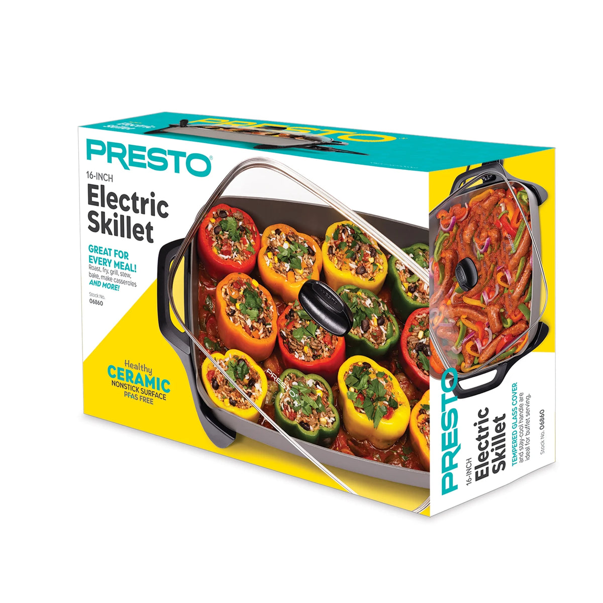 16-Inch Ceramic Electric Skillet with Glass Lid – Silver