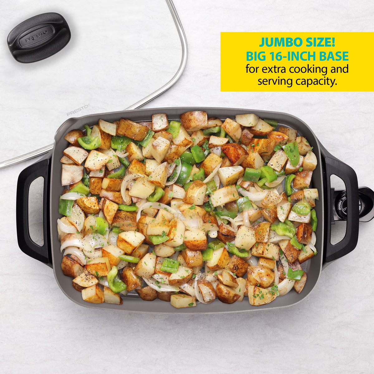 16-Inch Ceramic Electric Skillet with Glass Lid – Silver
