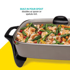 16-Inch Ceramic Electric Skillet with Glass Lid – Silver