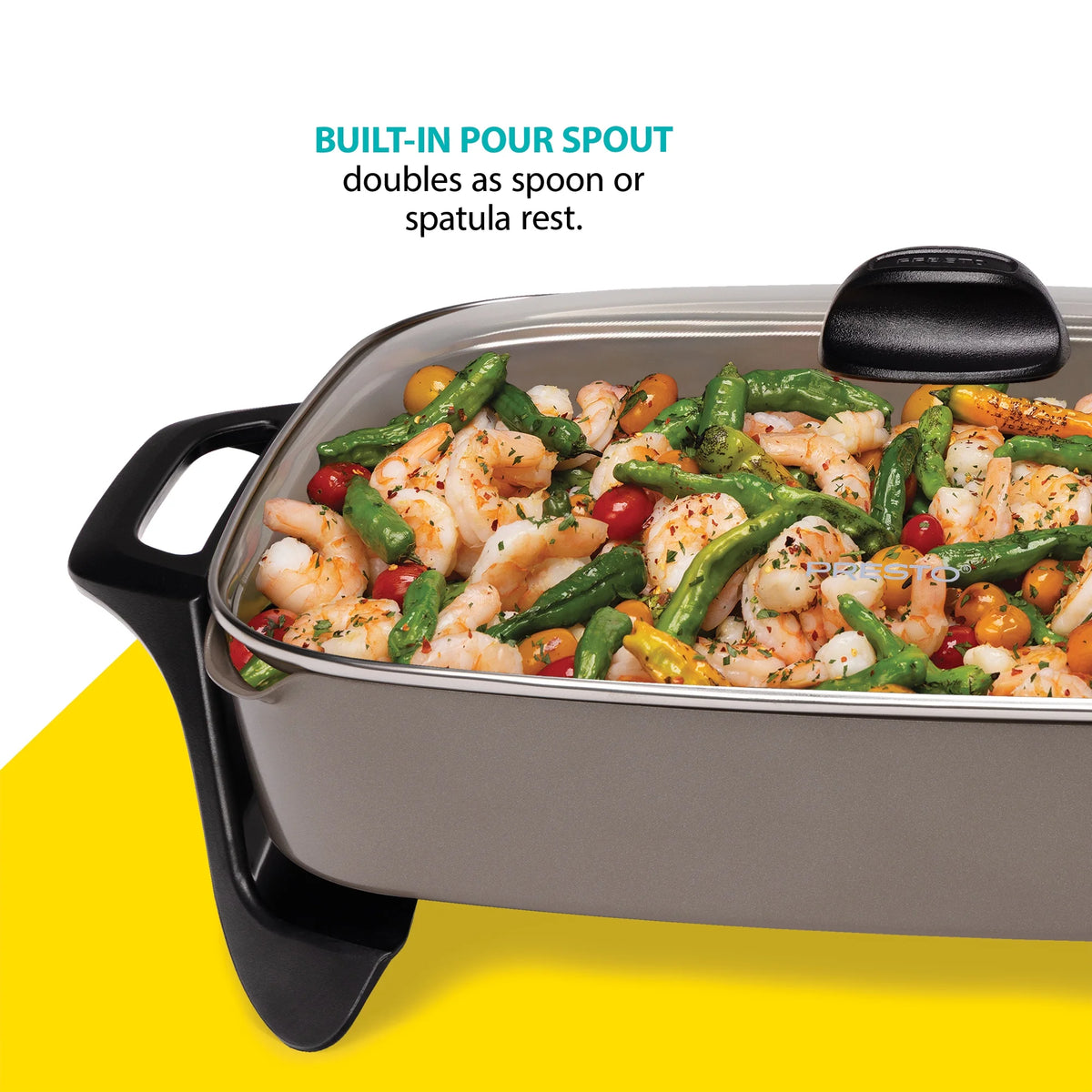16-Inch Ceramic Electric Skillet with Glass Lid – Silver