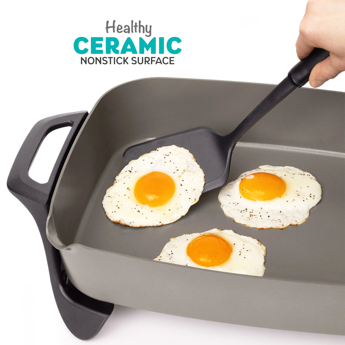 16-Inch Ceramic Electric Skillet with Glass Lid – Silver