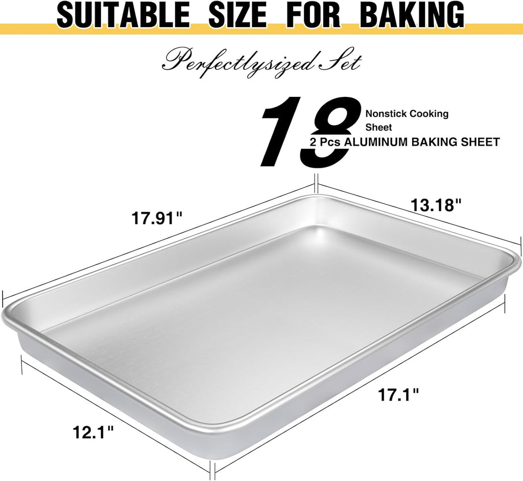 2-Pack 18 × 13-Inch Natural Aluminum Baking Sheet Pans – Half Sheet Cookie Trays