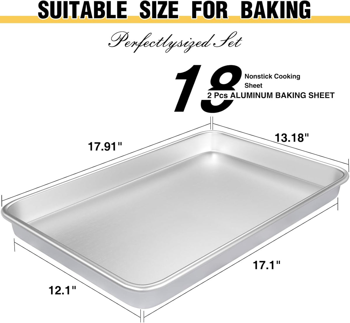 2-Pack 18 × 13-Inch Natural Aluminum Baking Sheet Pans – Half Sheet Cookie Trays