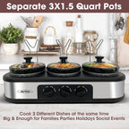 Triple Slow Cooker Buffet Server – 3 × 1.5-Quart Ceramic Pots with Adjustable Temperature