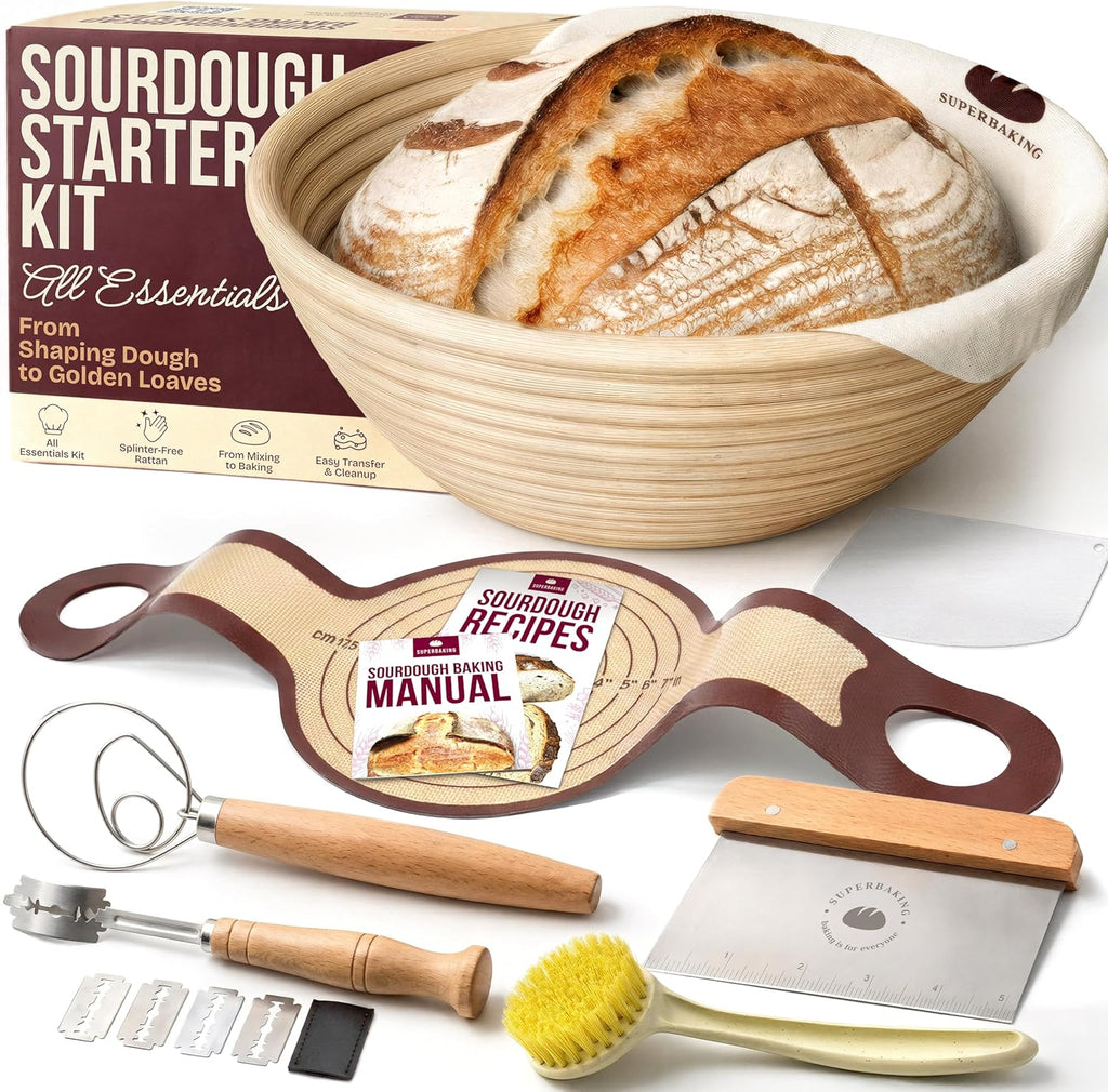 Sourdough Starter Kit – 9-Inch Proofing Basket & Silicone Bread Sling