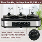 Triple Slow Cooker Buffet Server – 3 × 1.5-Quart Ceramic Pots with Adjustable Temperature