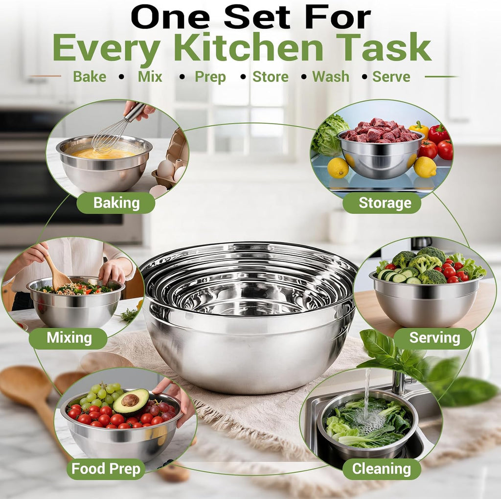 5-Speed Electric Hand Mixer Set with 4 Stainless Steel Mixing Bowls & Measuring Tools