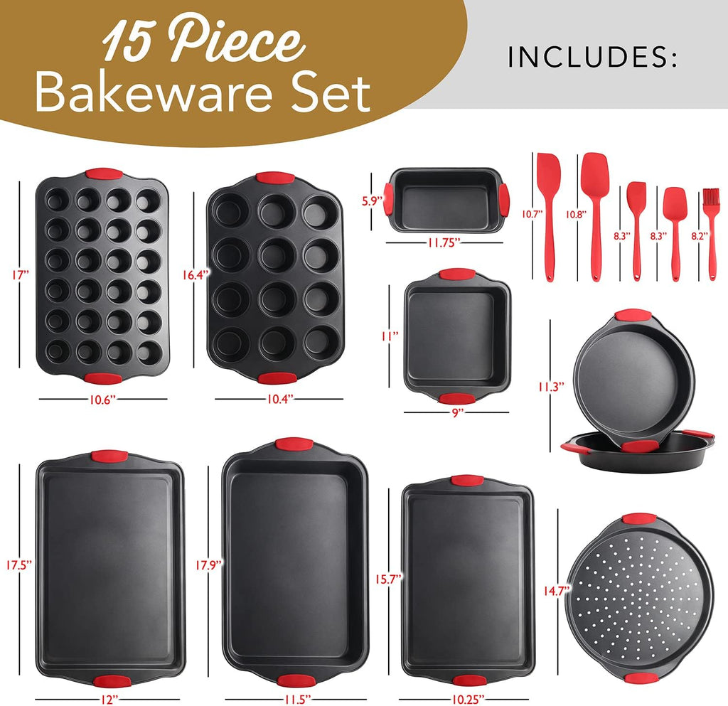 15-Piece Nonstick Carbon Steel Bakeware Set with Silicone Handles