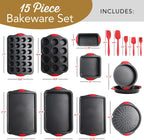 15-Piece Nonstick Carbon Steel Bakeware Set with Silicone Handles