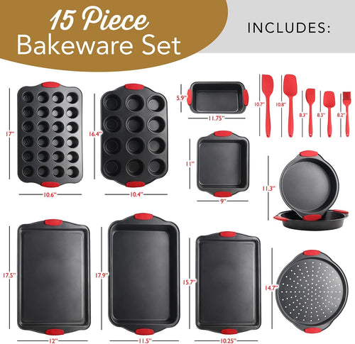 15-Piece Nonstick Carbon Steel Bakeware Set with Silicone Handles