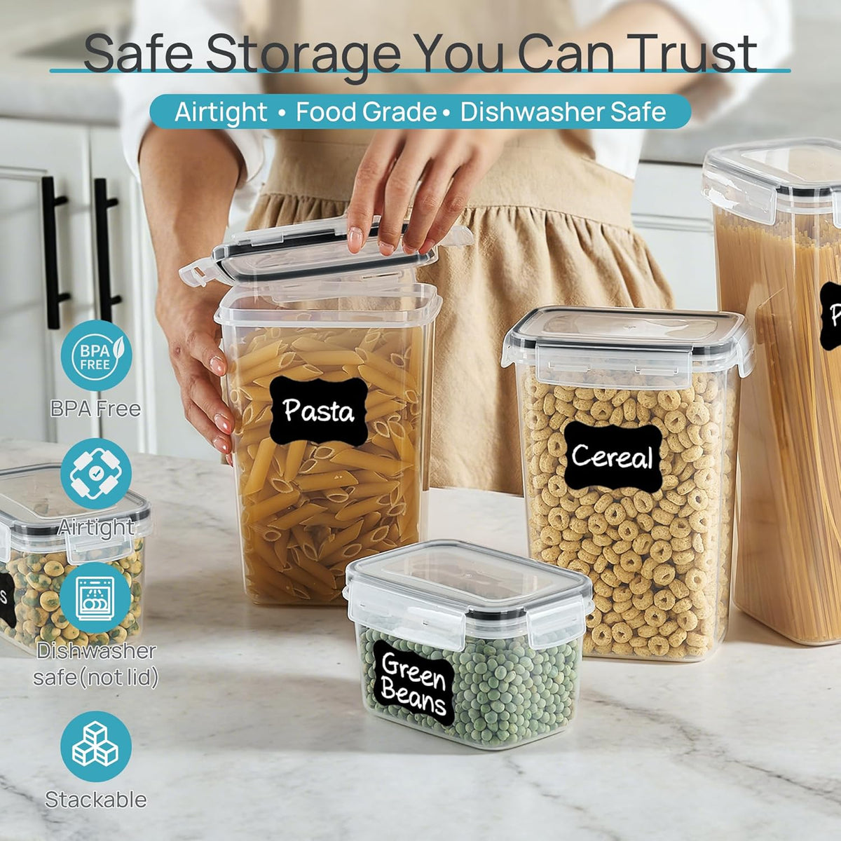 Airtight Food Storage Containers with Lids, 24 Pcs, Black