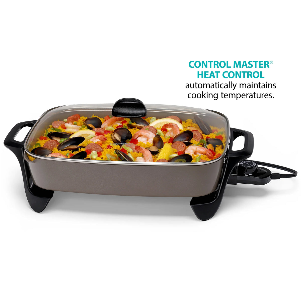 16-Inch Ceramic Electric Skillet with Glass Lid – Silver