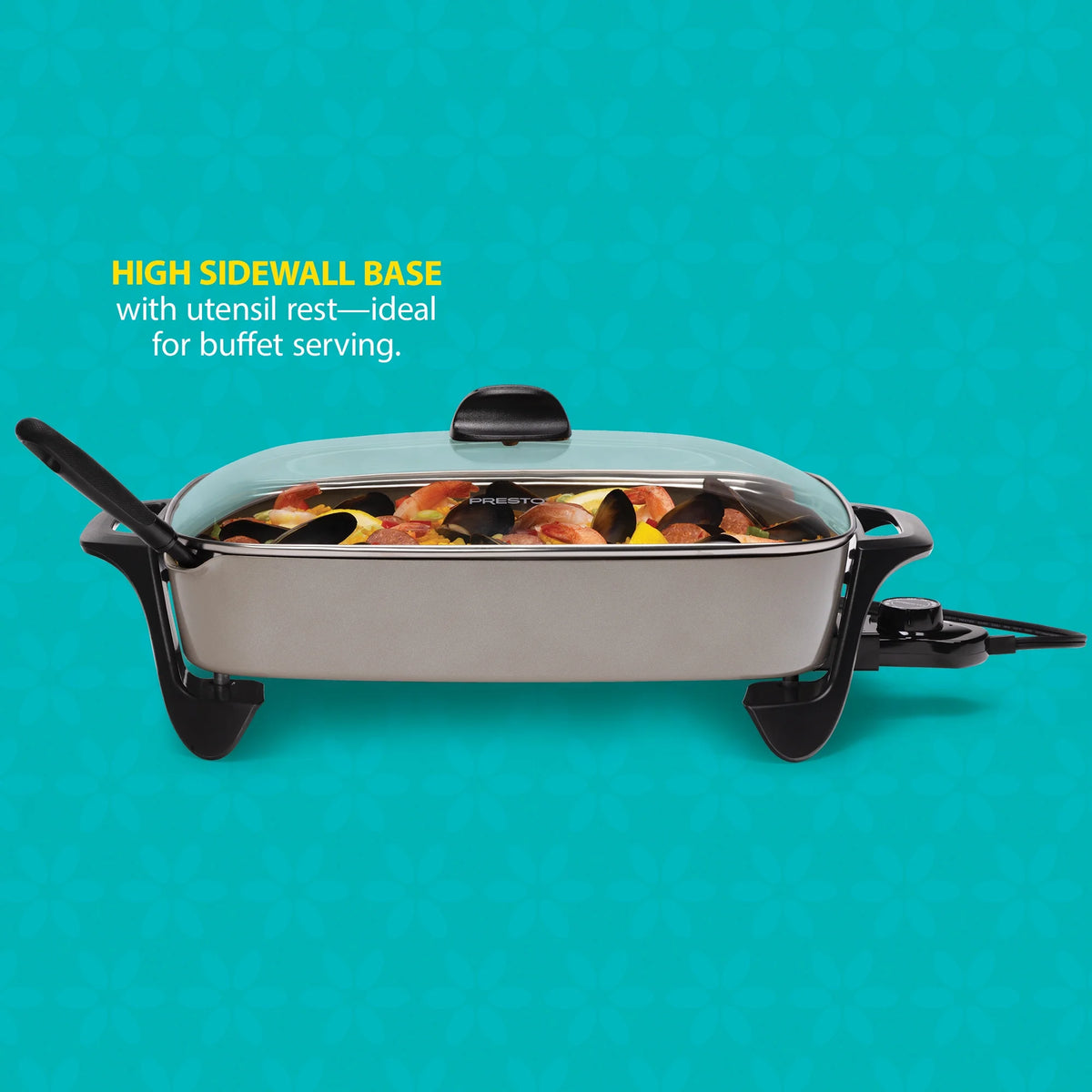 16-Inch Ceramic Electric Skillet with Glass Lid – Silver