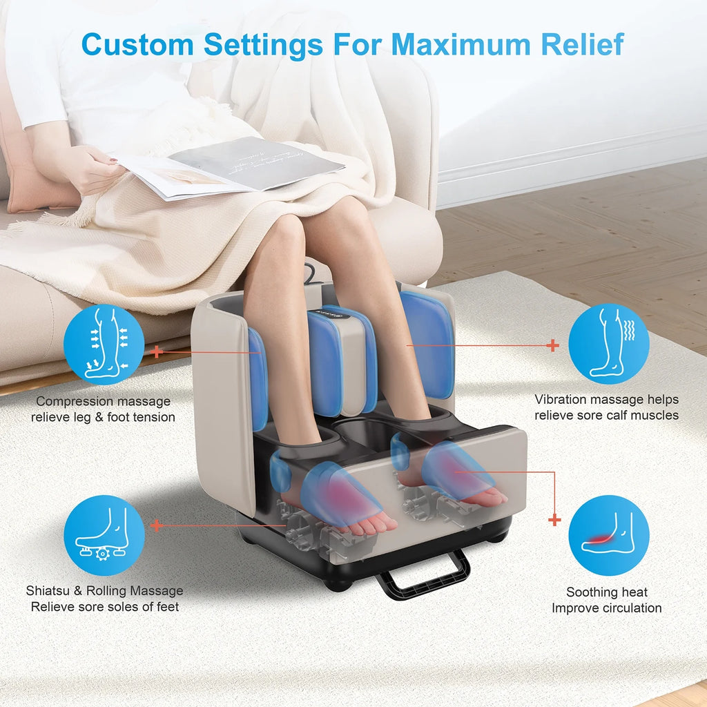 2-in-1 Shiatsu Foot & Calf Massager with Heat – Ottoman Rest & App Control