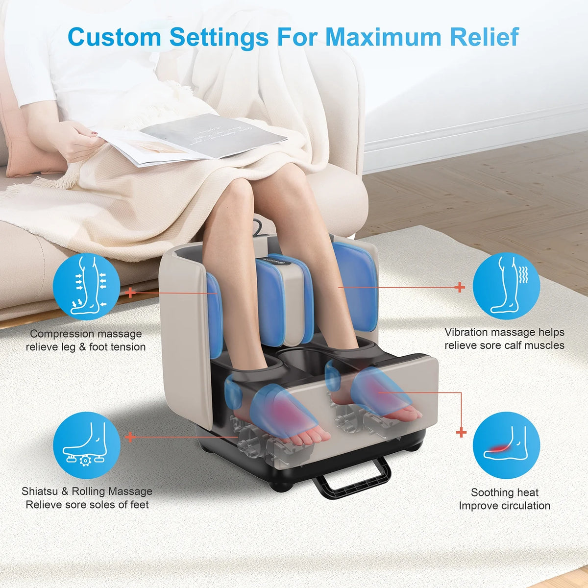2-in-1 Shiatsu Foot & Calf Massager with Heat – Ottoman Rest & App Control