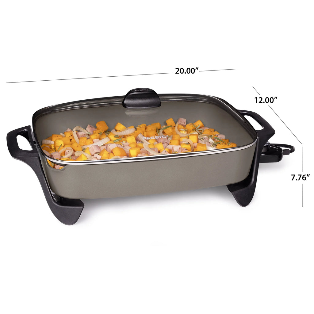 16-Inch Ceramic Electric Skillet with Glass Lid – Silver