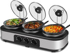 Triple Slow Cooker Buffet Server – 3 × 1.5-Quart Ceramic Pots with Adjustable Temperature