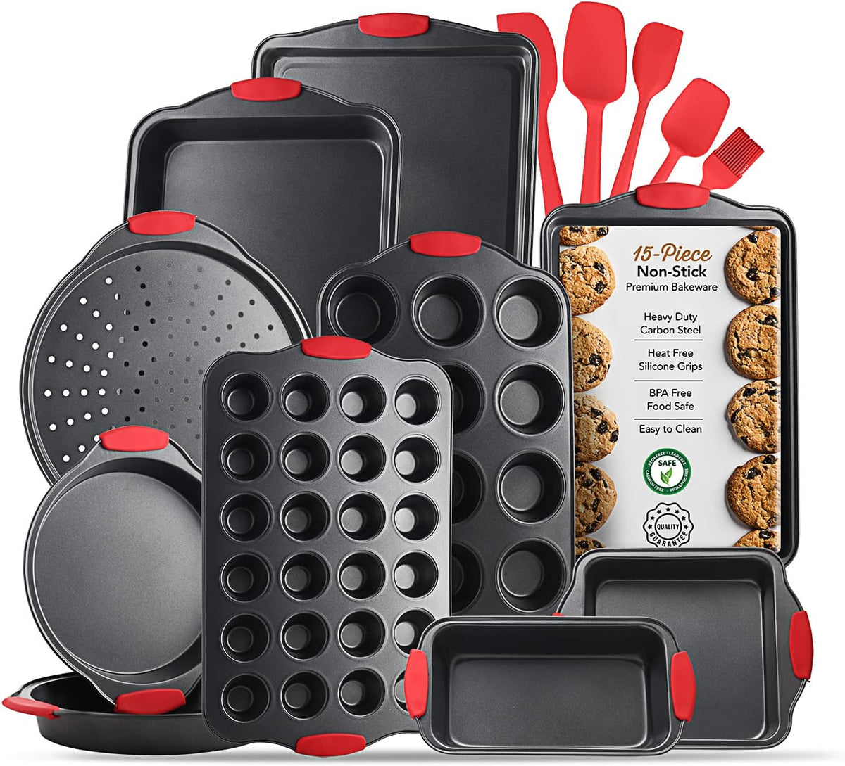 15-Piece Nonstick Carbon Steel Bakeware Set with Silicone Handles