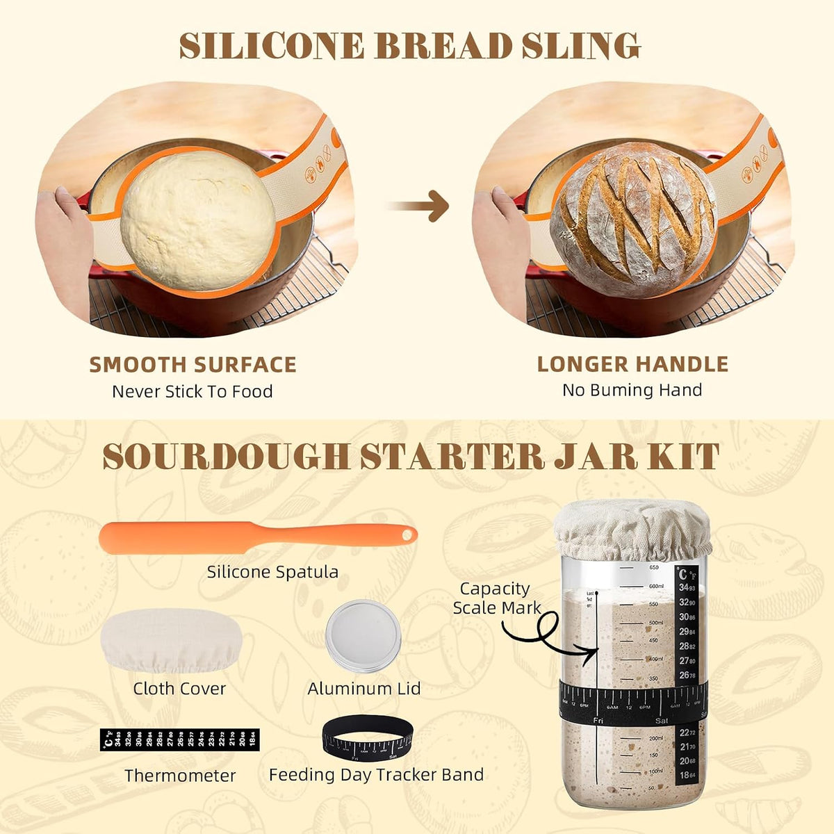 Sourdough Starter Kit – Bread Baking Kit with Starter Jar & Proofing Basket