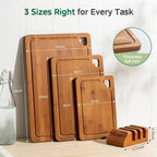 Bamboo Cutting Boards for Kitchen(Set of 3), Wood Cutting Board with Wood Storage Stand, Charcuterie & Chopping Board for Vegetables and Meat, with Deep Juice Groove, Ideal Kitchen Gifts