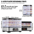 5-Tray Food Dehydrator – 300W Stainless Steel Food Dryer with Digital Timer & Temperature Control